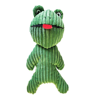 Stuffed dog toy named Franklin the frog. The toy is the shape of a frog standing up.