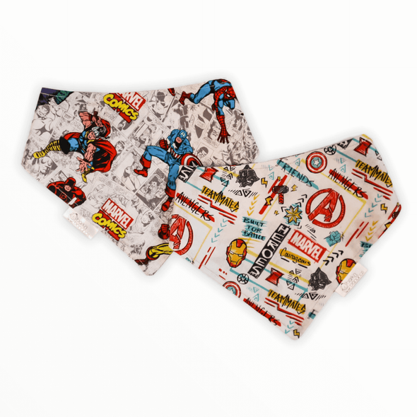 Reversible dog bandana with Marvel Comic prints on both sides