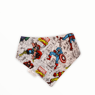 Reversible dog bandana with Marvel Comic prints on both sides