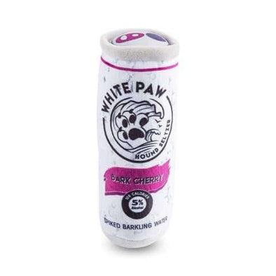 Stuffed dog toy in the shape of a White Claw Can